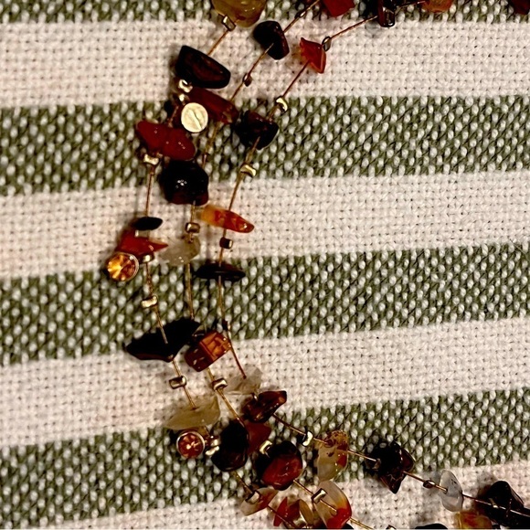 Vintage Silvertone Hand Made Genuine Stone Chips 3 Strands Necklace 16” - Picture 6 of 7